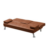 Marny 3-Seater Adjustable Sofa Bed Lounge Futon Couch Leather Beds Cup Holder Recliner - Brown