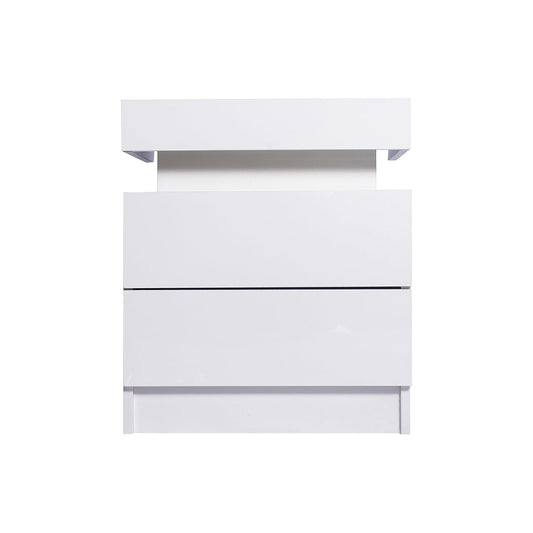 Inuvik LED Bedside Table RGB LED Storage Cabinet High Gloss Nightstand with 2 Drawers - White
