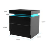 Inuvik LED Bedside Table RGB LED Side Table High Gloss Nightstand Cabinet with 2 Drawers - Black
