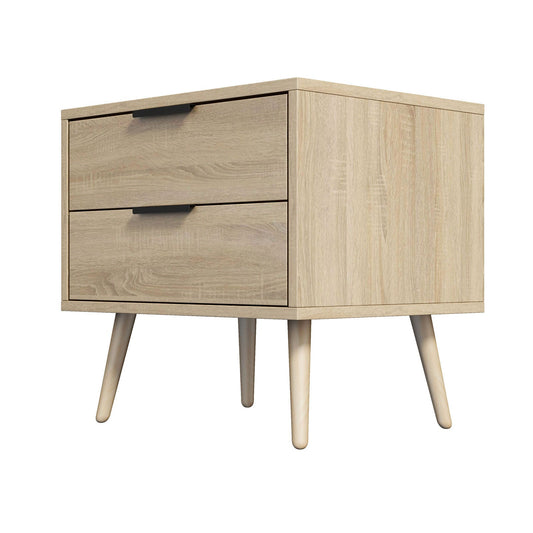 Equimalt Wooden Bedside Table with 2 Drawers - Light Brown