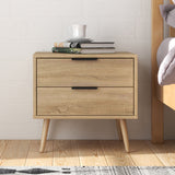 Equimalt Wooden Bedside Table with 2 Drawers - Light Brown