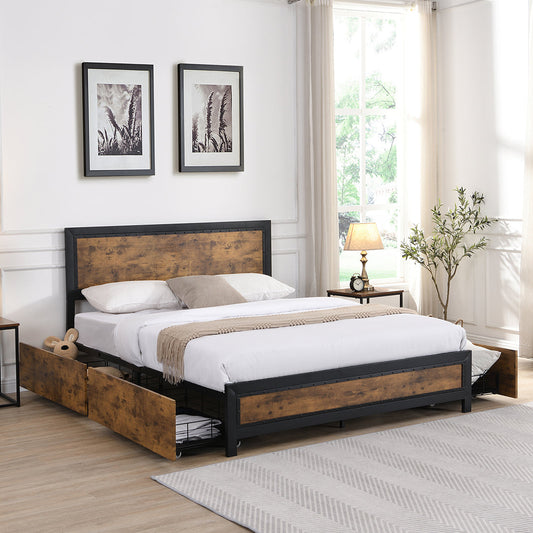 Placid Bed & Mattress Package with 25cm Mattress - Black & Wood Double