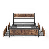 Ruth Metal Bed Frame Platform Wooden with 4 Drawers Rustic - Black & Wood Double