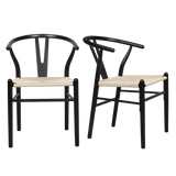 Jett Set of 2 Dining Chairs Wooden Hans Wegner Wishbone Cafe Lounge Seat - Black