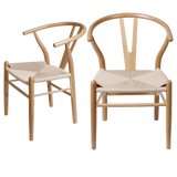 Jett Set of 2 Dining Chairs Rattan Seat Side Kitchen Wood Furniture - Oak