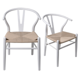 Jett Set of 2 Dining Chairs Rattan Seat Side Kitchen Wood Furniture - White