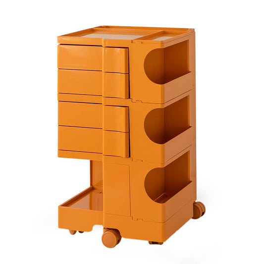 Vernon PP Plastic Bedside Table Side Table Nightstand Organizer Replica Boby Trolley 5 Tier with 4 Drawers - Orange