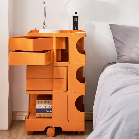 Vernon PP Plastic Bedside Table Side Table Nightstand Organizer Replica Boby Trolley 5 Tier with 4 Drawers - Orange