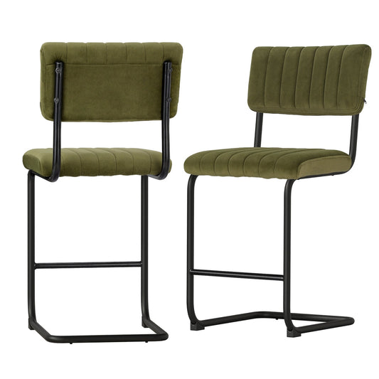 Set of 2 Nairobi Bar Stools Velvet Chairs - Green