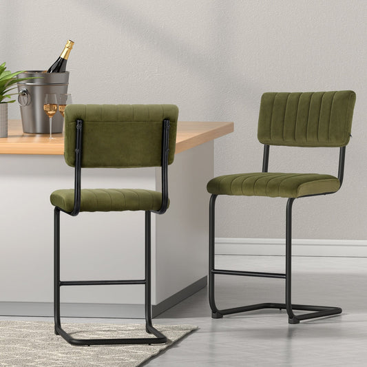 Set of 2 Nairobi Bar Stools Velvet Chairs - Green