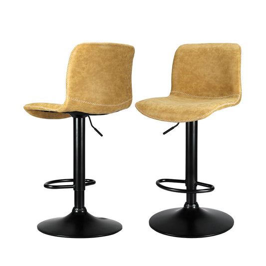 Set of 2 Karachi Bar Stools Kitchen Swivel Gas Lift Chairs - Brown