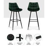 Set of 2 Loures Velvet Bar Stools - Green