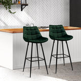 Set of 2 Loures Velvet Bar Stools - Green