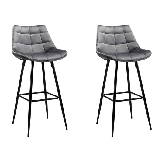 Set of 2 Loures Velvet Bar Stools - Grey
