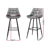 Set of 2 Loures Velvet Bar Stools - Grey