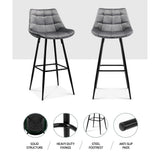 Set of 2 Loures Velvet Bar Stools - Grey