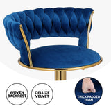 Saldus Bar Stools Gas Lift Velvet Woven Backrest - Navy & Gold
