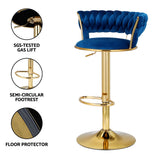 Set of 4 Saldus Bar Stools Gas Lift Velvet Woven Backrest - Navy