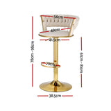 Saldus Bar Stools Gas Lift Velvet Woven Backrest - Ivory & Gold