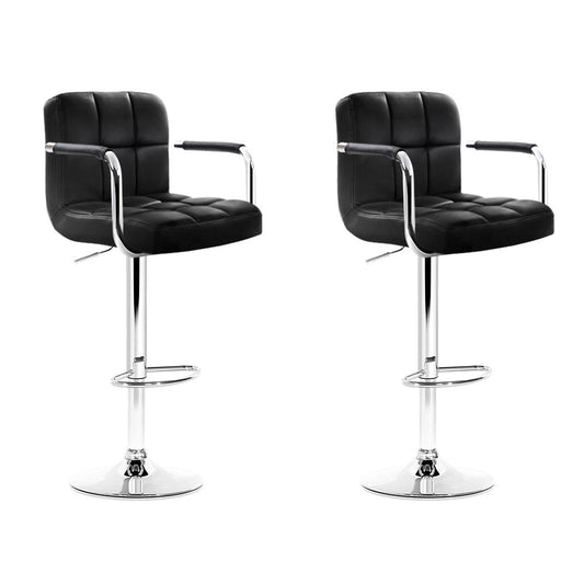 Set of 2 Foggia Bar Stools Gas lift Swivel Armrests Steel - Black