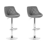 Set of 2 Corfu Bar Stools PU Leather Diamond Style - Grey