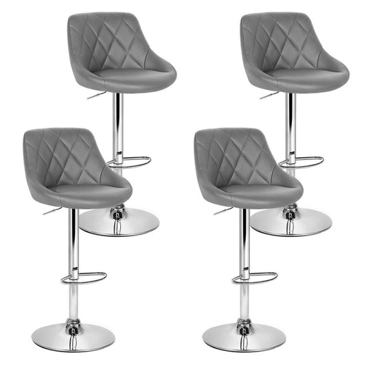 Set of 4 Corfu Bar Stools PU Leather Diamond Style - Grey