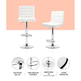 Set of 4 Bergamo PU Leather Lined Pattern Bar Stools - White & Chrome