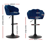 Set of 2 Naples Bar Stools Kitchen Stool Swivel Chair Gas Lift Velvet Chairs - Blue