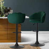 Set of 2 Naples Bar Stools Kitchen Stool Swivel Chair Gas Lift Velvet Chairs - Green