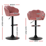 Set of 2 Naples Bar Stools Kitchen Stool Swivel Chair Gas Lift Velvet Chairs - Pink