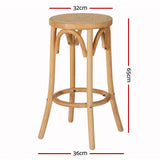 65cm Giza Bar Stools Wooden Stool Counter Chair Kitchen Barstools Rattan Seat - Wood