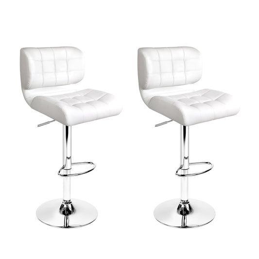 Set of 2 Genoa PU Leather Gas Lift Bar Stools - White & Chrome