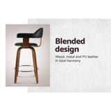 Set of 2 Evora Bar Stools PU Leather Wooden Swivel - Wood,Chrome & Black