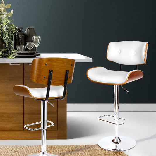 Set of 2 Ancona Wooden Gas Lift Bar Stool - White & Chrome