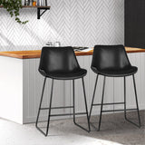 Set of 2 Toulon Bar Stools Kitchen Metal Bar Stool Dining Chairs PU Leather - Black