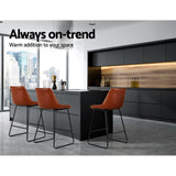 Set of 2 Toulon Bar Stools Kitchen Metal Bar Stool Dining Chairs PU Leather - Brown