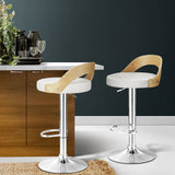 Set of 2 Plymouth Bar Stools Kitchen Gas Lift Wooden Stool Metal Barstools Swivel - White
