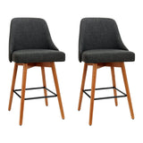 Set of 2 Vicenza Wooden Fabric Bar Stools Square Footrest - Charcoal