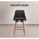 Set of 2 Vicenza Wooden Fabric Bar Stools Square Footrest - Charcoal