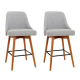 Set of 2 Vicenza Wooden Fabric Bar Stools Square Footrest - Grey