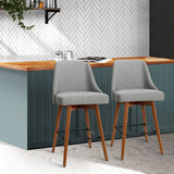 Set of 2 Vicenza Wooden Fabric Bar Stools Square Footrest - Grey
