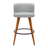 Set of 2 Arta Wooden Fabric Bar Stools Circular Footrest - Light Grey