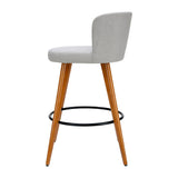 Set of 2 Arta Wooden Fabric Bar Stools Circular Footrest - Light Grey