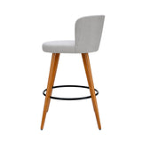 Set of 4 Arta Wooden Fabric Bar Stools Circular Footrest - Light Grey