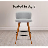 Set of 4 Arta Wooden Fabric Bar Stools Circular Footrest - Light Grey