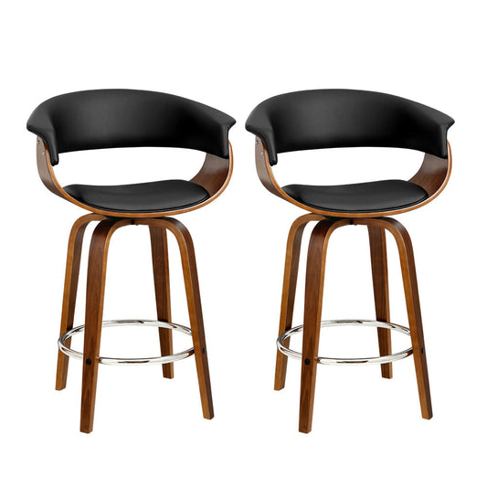 Set of 2 Edessa Swivel PU Leather Bar Stool - Wood & Black