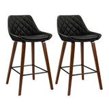 Set of 2 Aveiro Bar Stools Bentwood PU Leather Diamond Pleat - Black