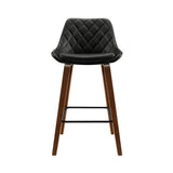 Set of 2 Aveiro Bar Stools Bentwood PU Leather Diamond Pleat - Black