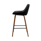 Set of 2 Aveiro Bar Stools Bentwood PU Leather Diamond Pleat - Black