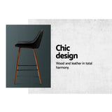 Set of 2 Aveiro Bar Stools Bentwood PU Leather Diamond Pleat - Black